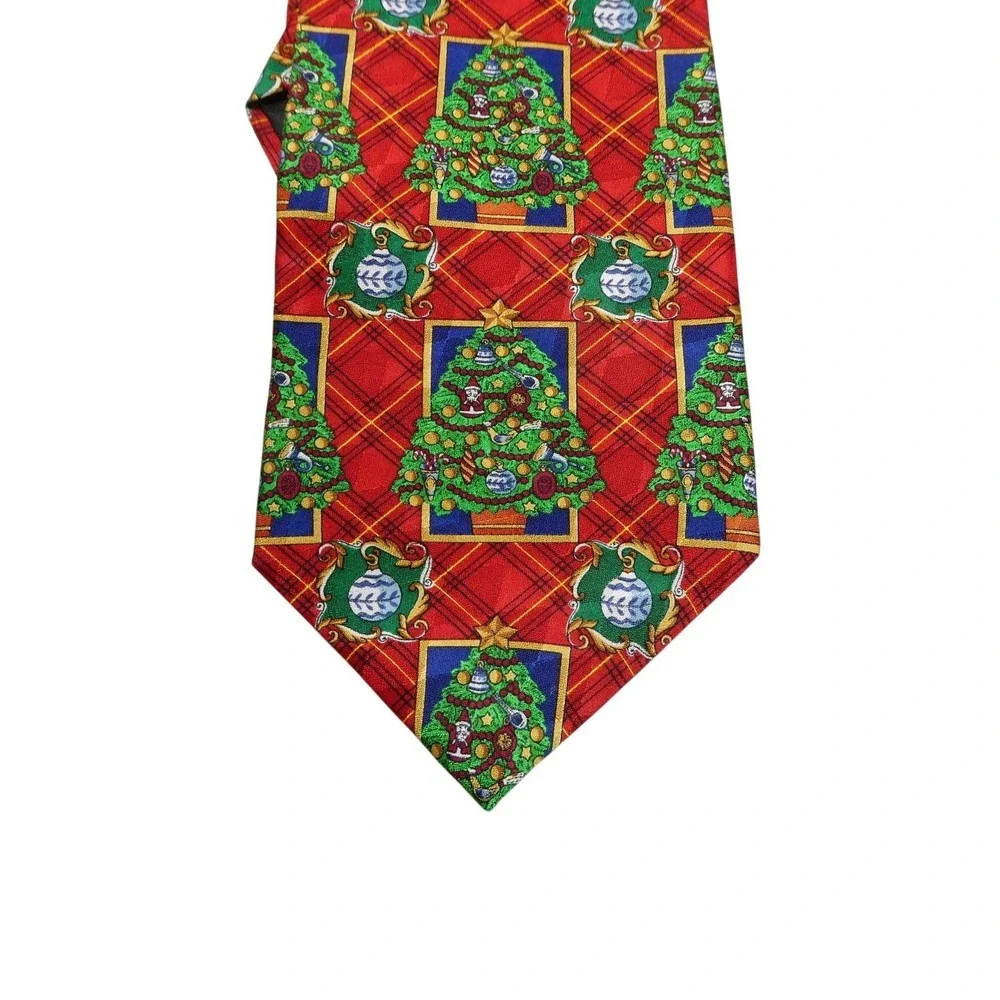 Holiday Traditions By MMG Tie Mens One Size Red Tartan Christmas Tree USA